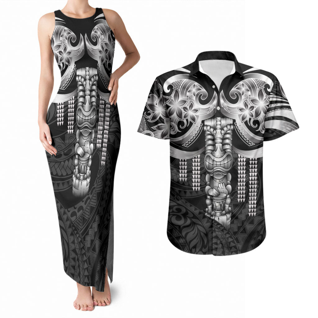 Tiki Drum Hawaii Couples Matching Tank Maxi Dress and Hawaiian Shirt Hawaiian Kakau Tattoo Style