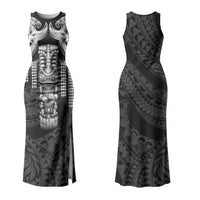 Tiki Drum Hawaii Couples Matching Tank Maxi Dress and Long Sleeve Button Shirt Hawaiian Kakau Tattoo Style