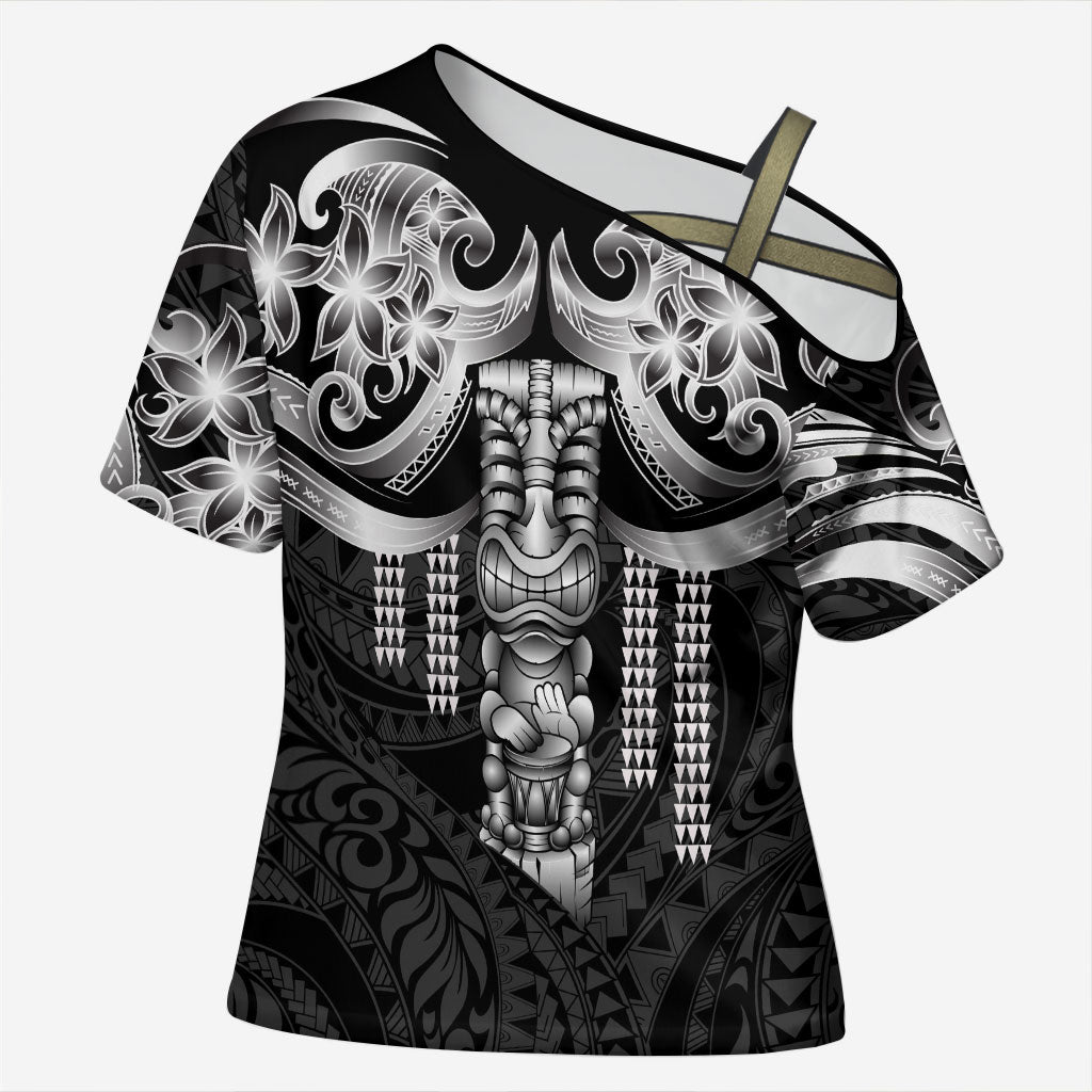 Tiki Drum Hawaii Cross Shoulder Shirt Hawaiian Kakau Tattoo Style