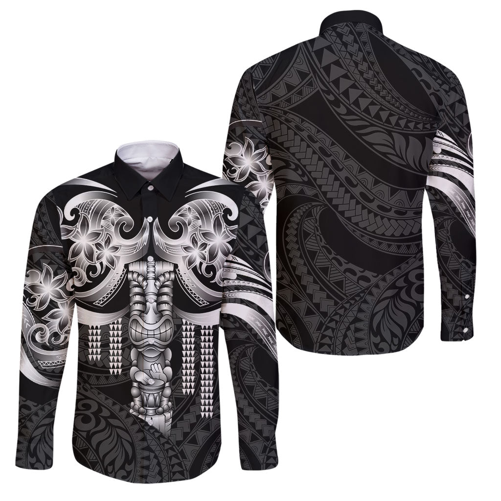 Tiki Drum Hawaii Family Matching Off The Shoulder Long Sleeve Dress and Hawaiian Shirt Hawaiian Kakau Tattoo Style