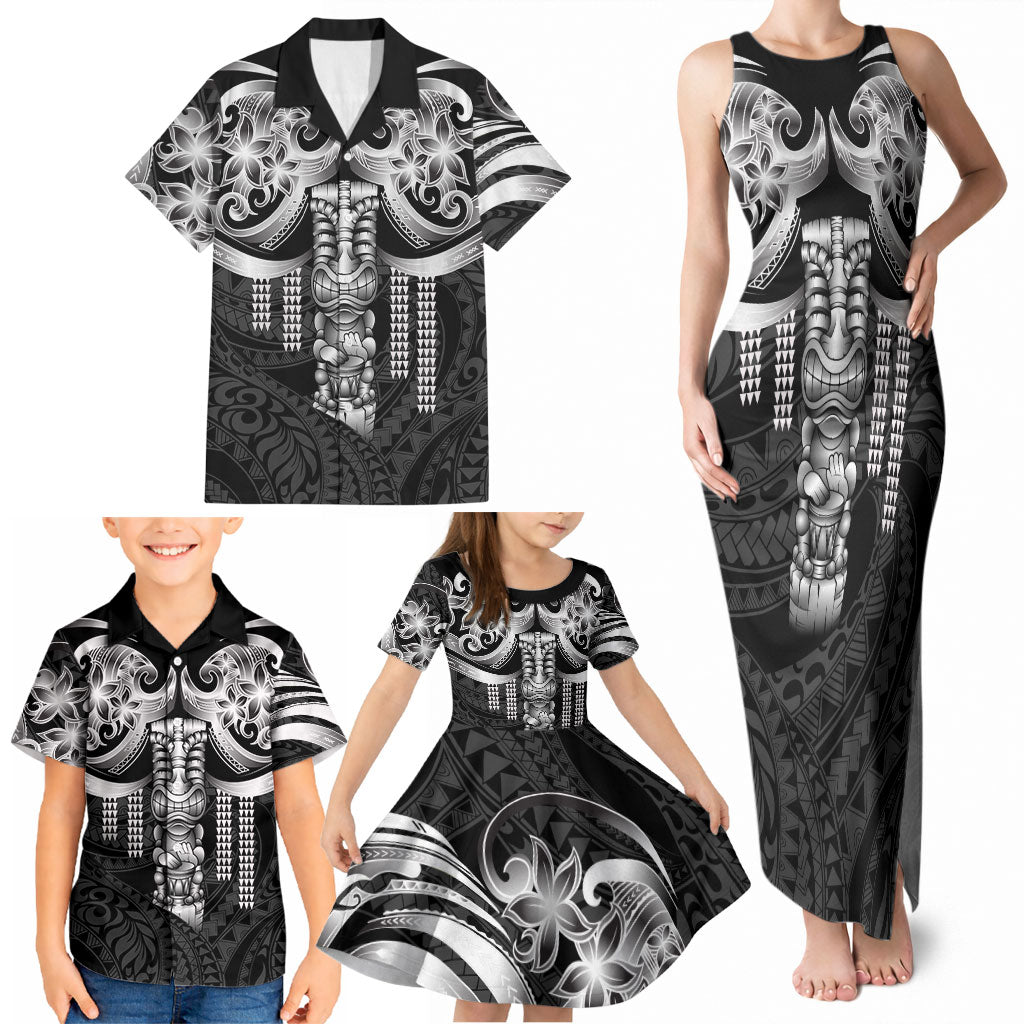 Tiki Drum Hawaii Family Matching Tank Maxi Dress and Hawaiian Shirt Hawaiian Kakau Tattoo Style