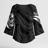 Tiki Drum Hawaii Kimono Sleeve Blouse Hawaiian Kakau Tattoo Style