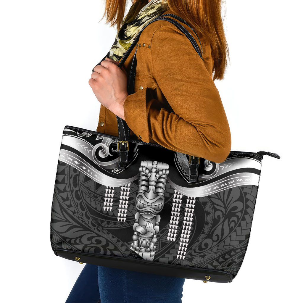 Tiki Drum Hawaii Leather Tote Bag Hawaiian Kakau Tattoo Style