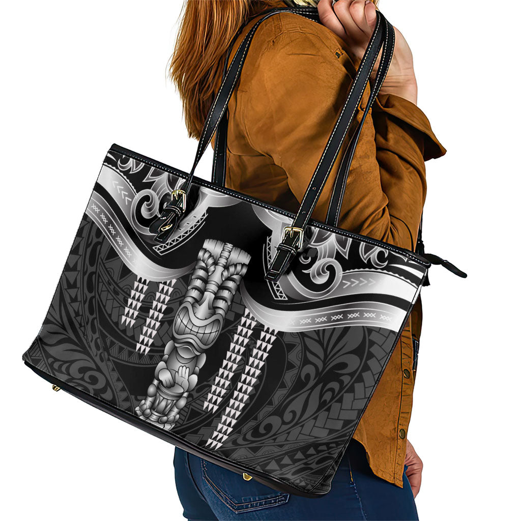 Tiki Drum Hawaii Leather Tote Bag Hawaiian Kakau Tattoo Style