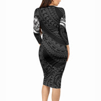 Tiki Drum Hawaii Long Sleeve Bodycon Dress Hawaiian Kakau Tattoo Style