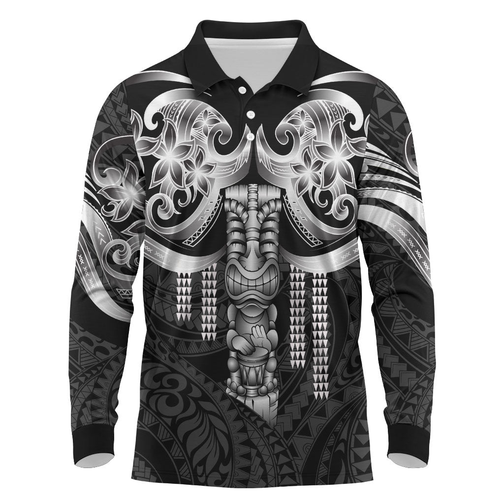 Tiki Drum Hawaii Long Sleeve Polo Shirt Hawaiian Kakau Tattoo Style