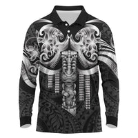 Tiki Drum Hawaii Long Sleeve Polo Shirt Hawaiian Kakau Tattoo Style
