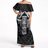 Tiki Drum Hawaii Off Shoulder Maxi Dress Hawaiian Kakau Tattoo Style