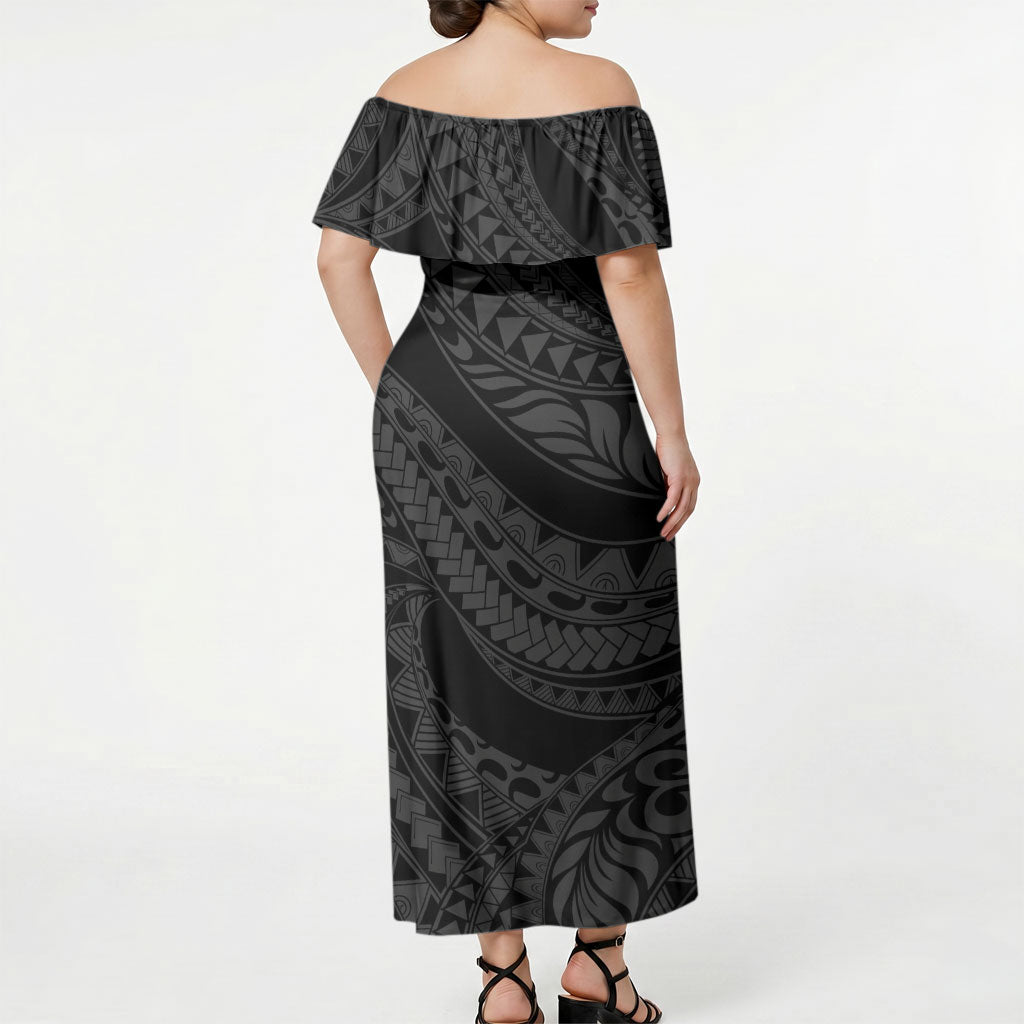 Tiki Drum Hawaii Off Shoulder Maxi Dress Hawaiian Kakau Tattoo Style