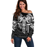 Tiki Drum Hawaii Off Shoulder Sweater Hawaiian Kakau Tattoo Style