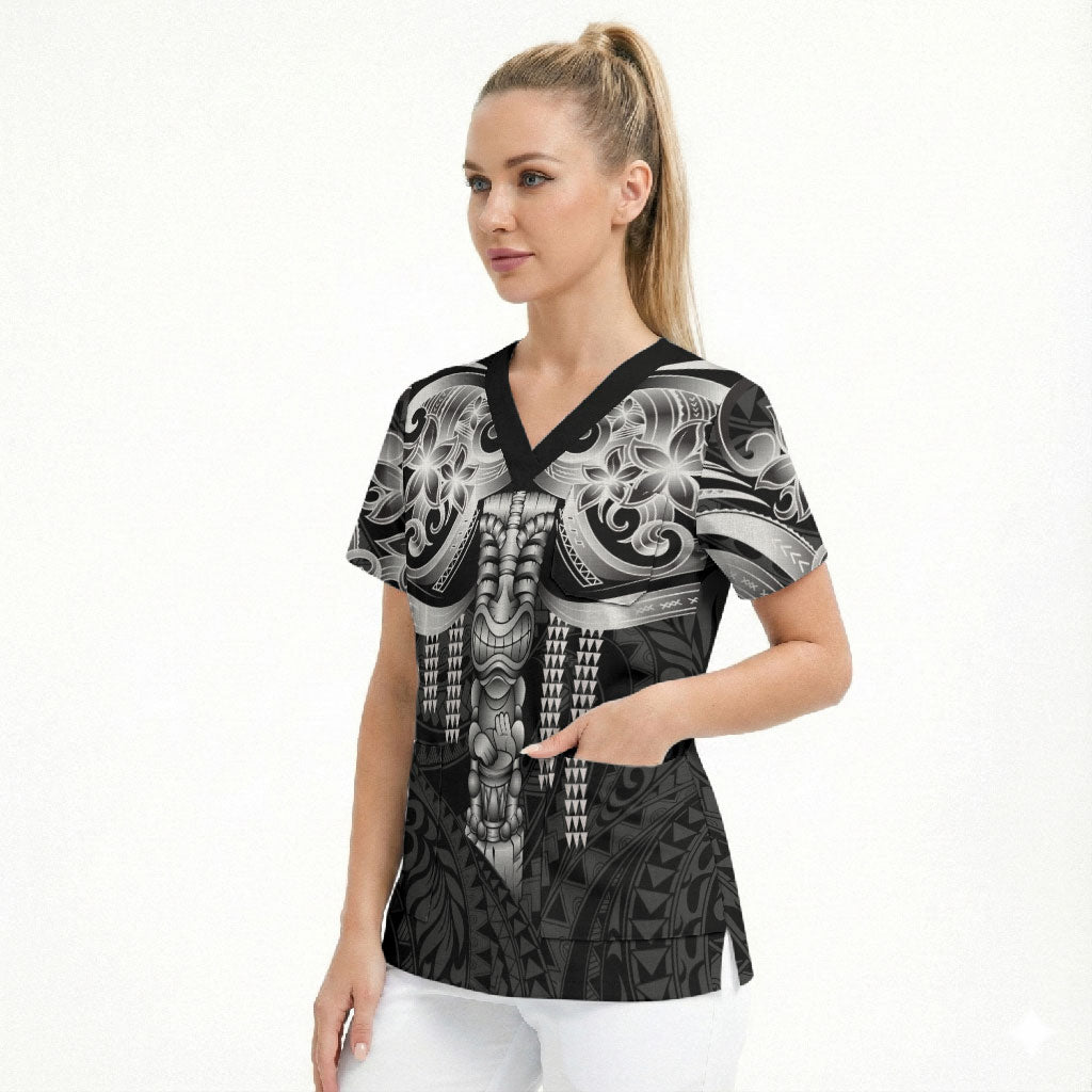 Tiki Drum Hawaii Scrub Top Hawaiian Kakau Tattoo Style