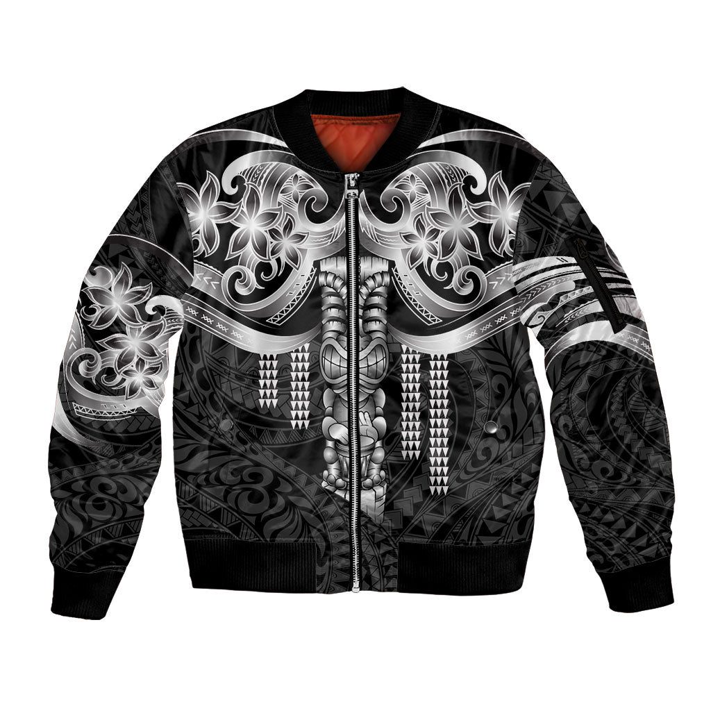 Tiki Drum Hawaii Sleeve Zip Bomber Jacket Hawaiian Kakau Tattoo Style