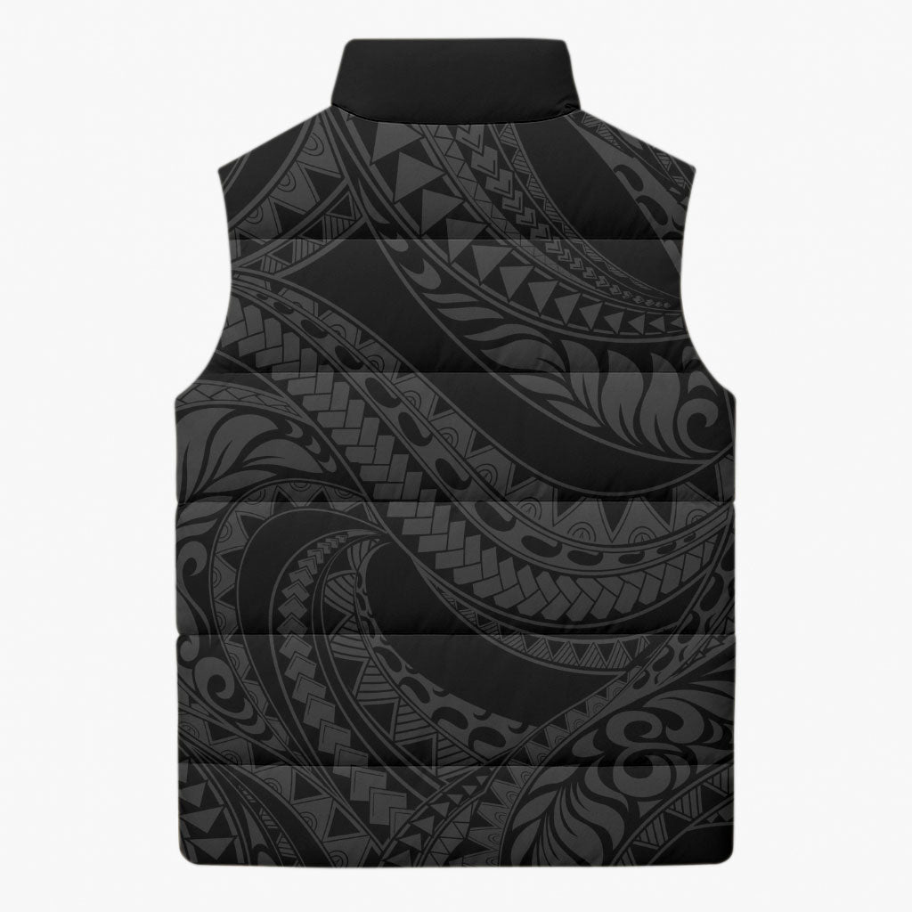 Tiki Drum Hawaii Sleeveless Puffer Jacket Hawaiian Kakau Tattoo Style