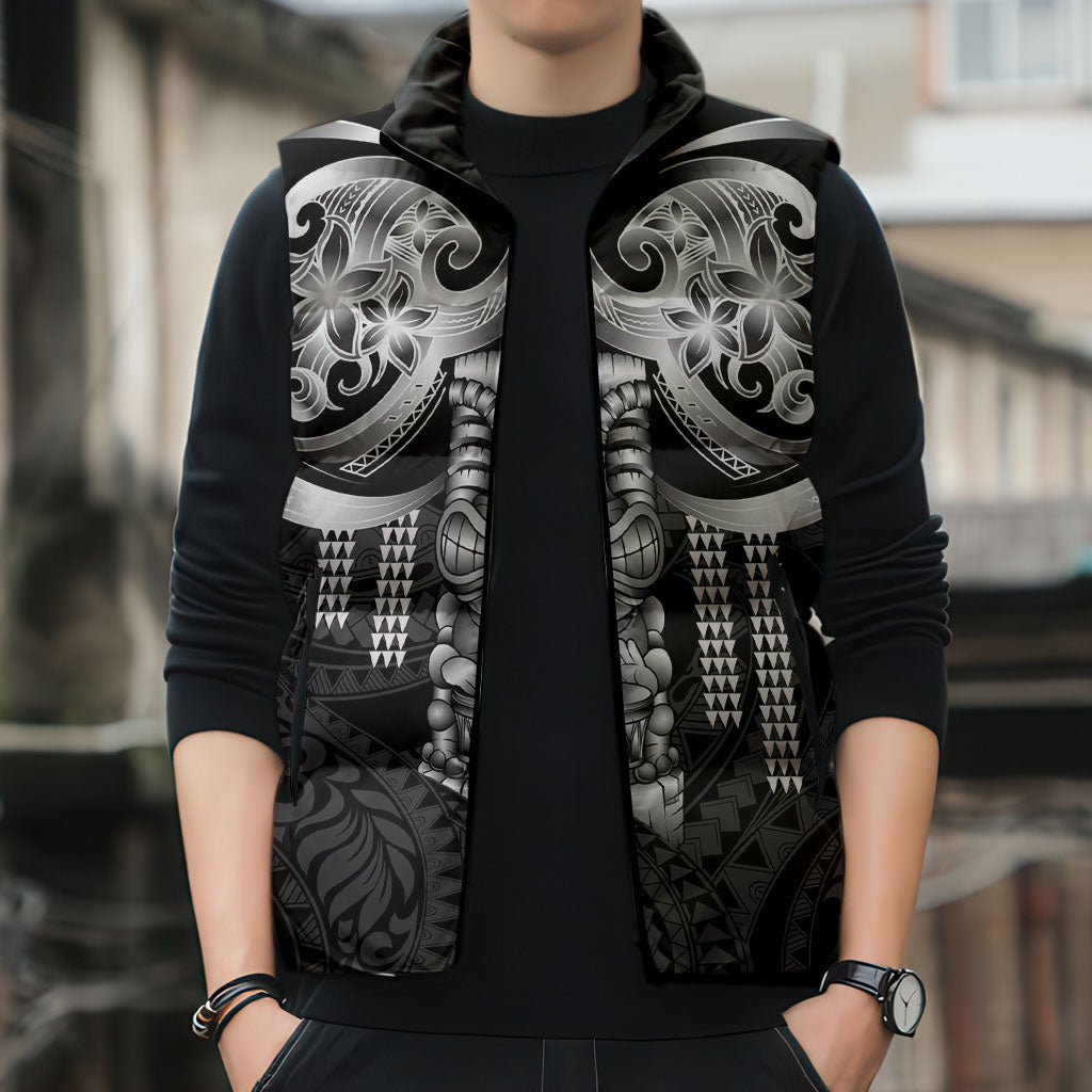 Tiki Drum Hawaii Sleeveless Puffer Jacket Hawaiian Kakau Tattoo Style