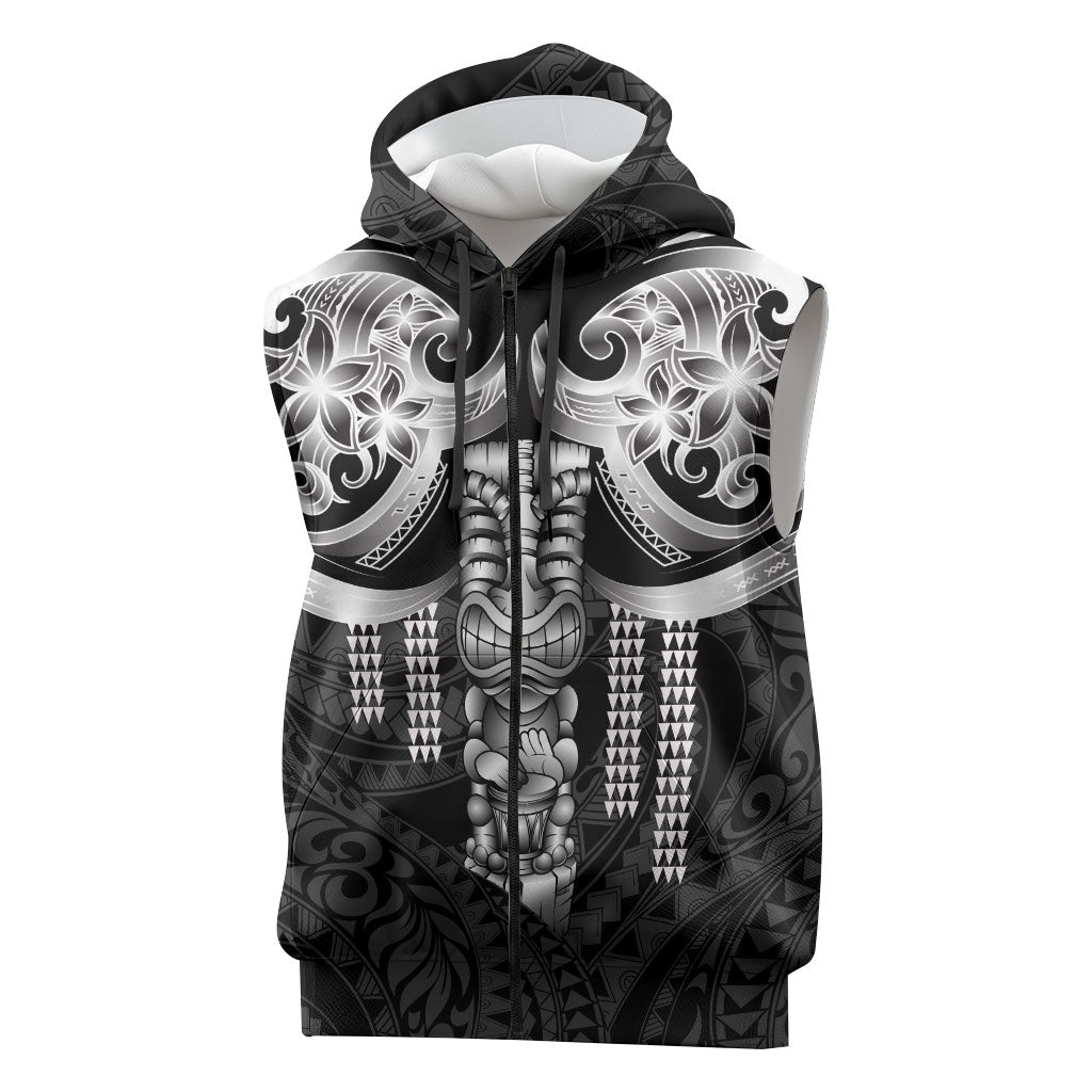 Tiki Drum Hawaii Sleeveless Zip Hoodie Hawaiian Kakau Tattoo Style LT14 Black - Polynesian Pride