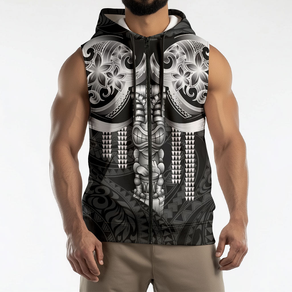 Tiki Drum Hawaii Sleeveless Zip Hoodie Hawaiian Kakau Tattoo Style