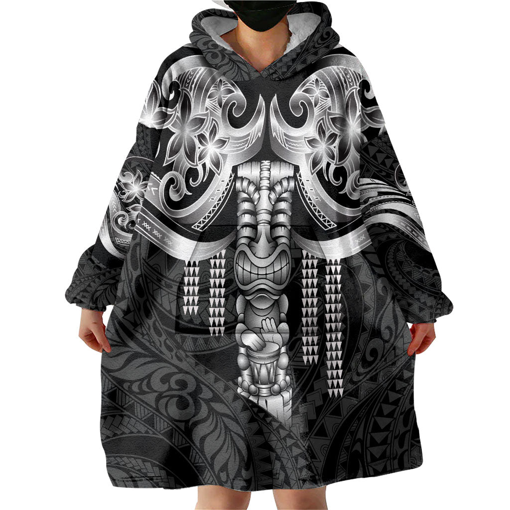 Tiki Drum Hawaii Wearable Blanket Hoodie Hawaiian Kakau Tattoo Style