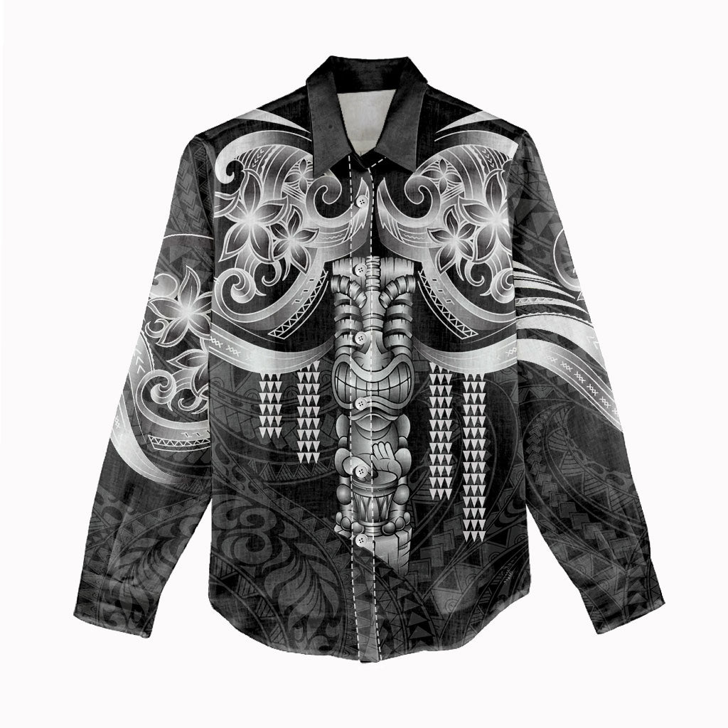 Tiki Drum Hawaii Women Casual Shirt Hawaiian Kakau Tattoo Style