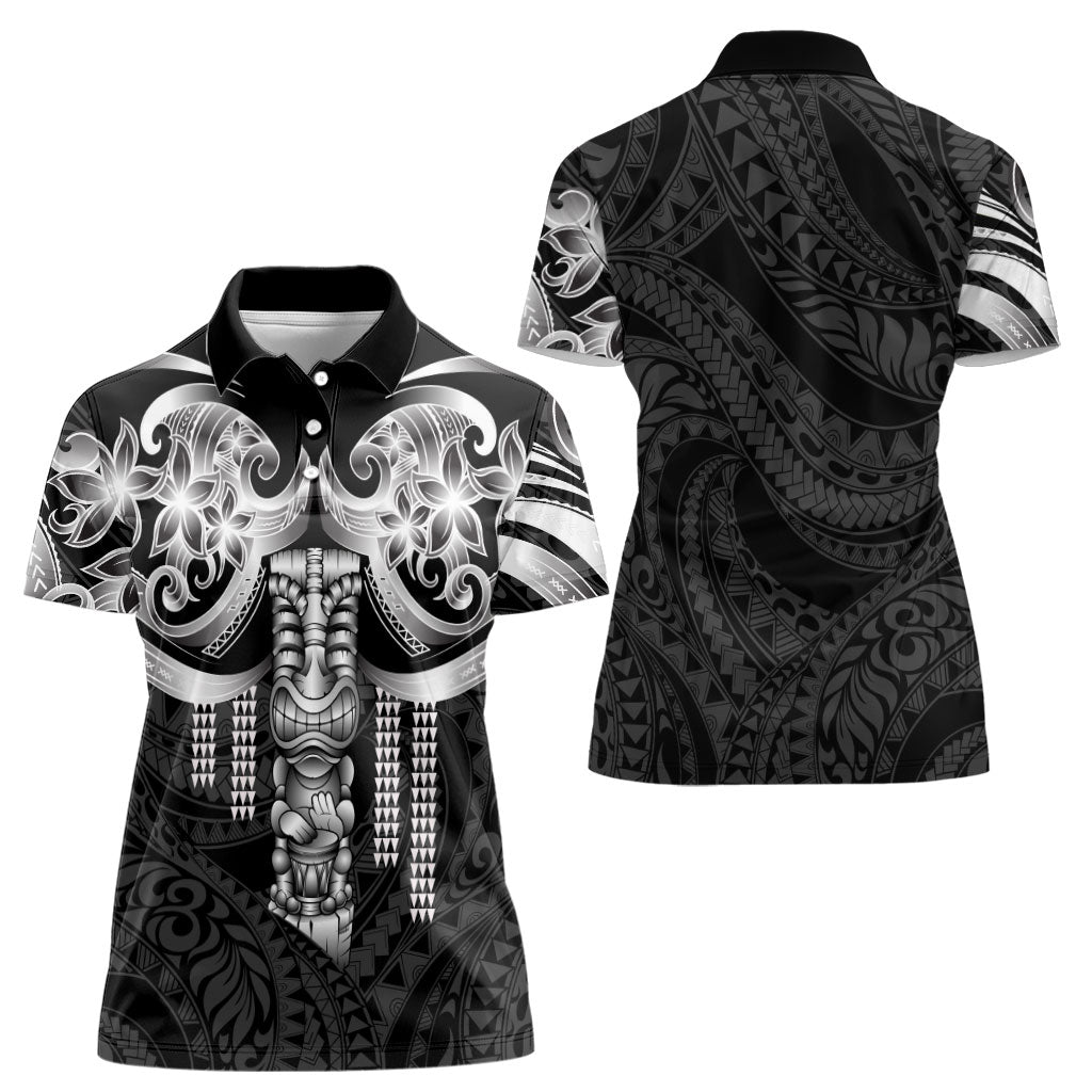 Tiki Drum Hawaii Women Polo Shirt Hawaiian Kakau Tattoo Style