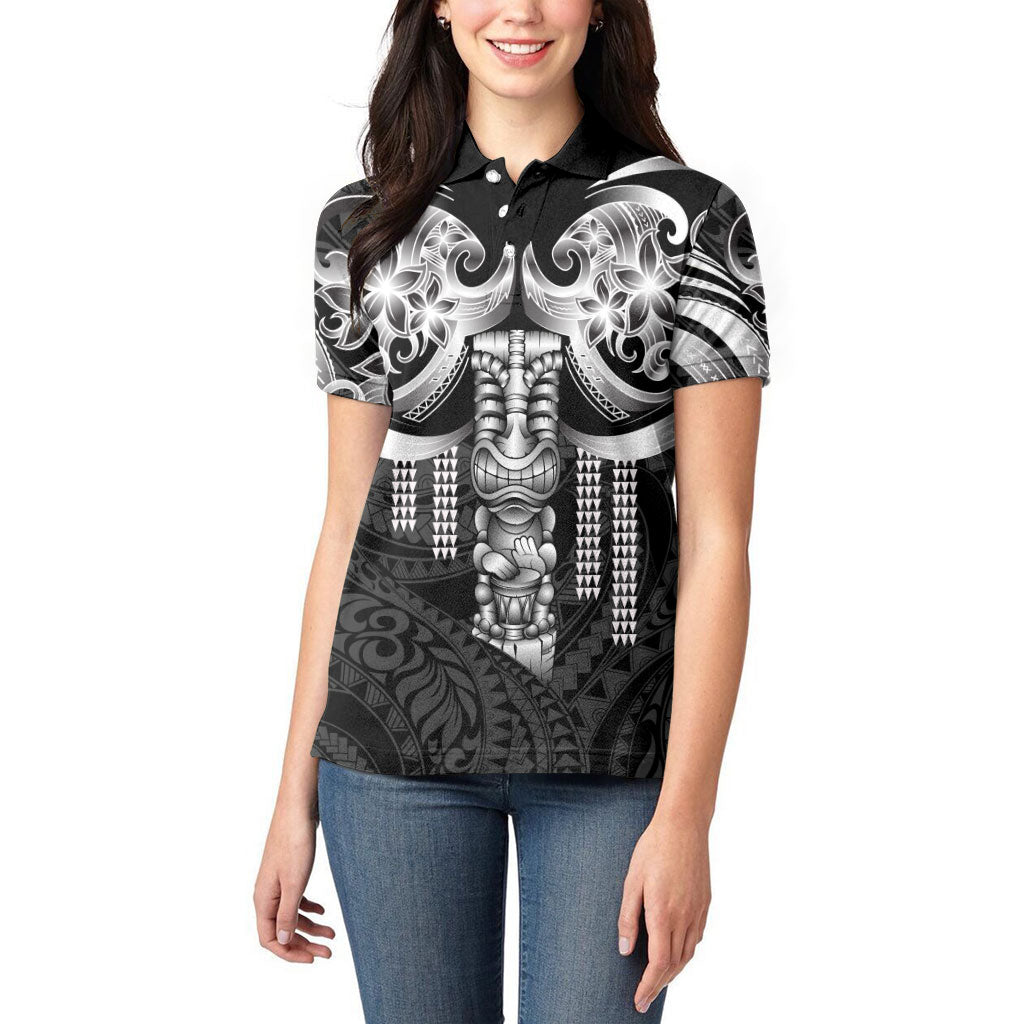 Tiki Drum Hawaii Women Polo Shirt Hawaiian Kakau Tattoo Style