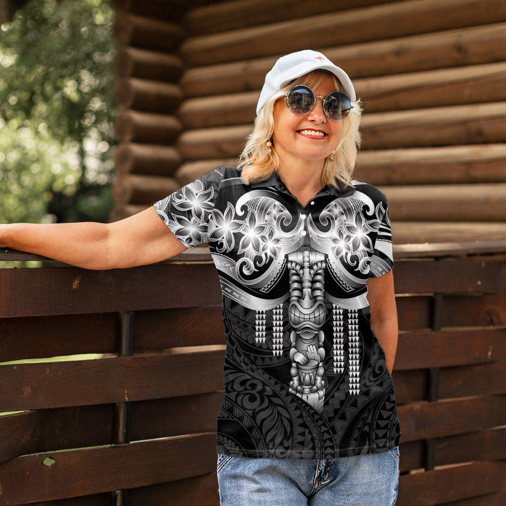 Tiki Drum Hawaii Women Polo Shirt Hawaiian Kakau Tattoo Style