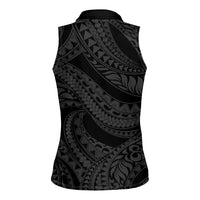 Tiki Drum Hawaii Women Sleeveless Polo Shirt Hawaiian Kakau Tattoo Style