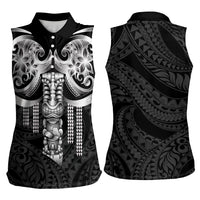 Tiki Drum Hawaii Women Sleeveless Polo Shirt Hawaiian Kakau Tattoo Style