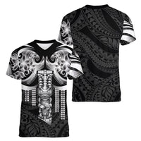 Tiki Drum Hawaii Women V-Neck T-Shirt Hawaiian Kakau Tattoo Style
