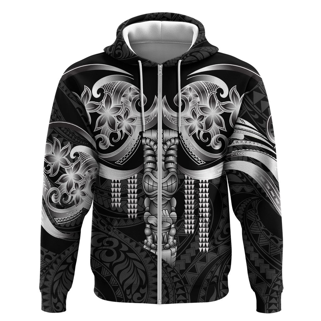 Tiki Drum Hawaii Zip Hoodie Hawaiian Kakau Tattoo Style