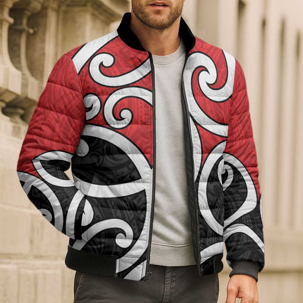New Zealand Bomber Puffer Jacket Maori Koru Tino Rangatiratanga Color - Polynesian Pride