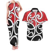 New Zealand Couples Matching Tank Maxi Dress and Hawaiian Shirt Maori Koru Tino Rangatiratanga Color - Polynesian Pride