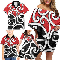 New Zealand Family Matching Off Shoulder Short Dress and Hawaiian Shirt Maori Koru Tino Rangatiratanga Color - Polynesian Pride
