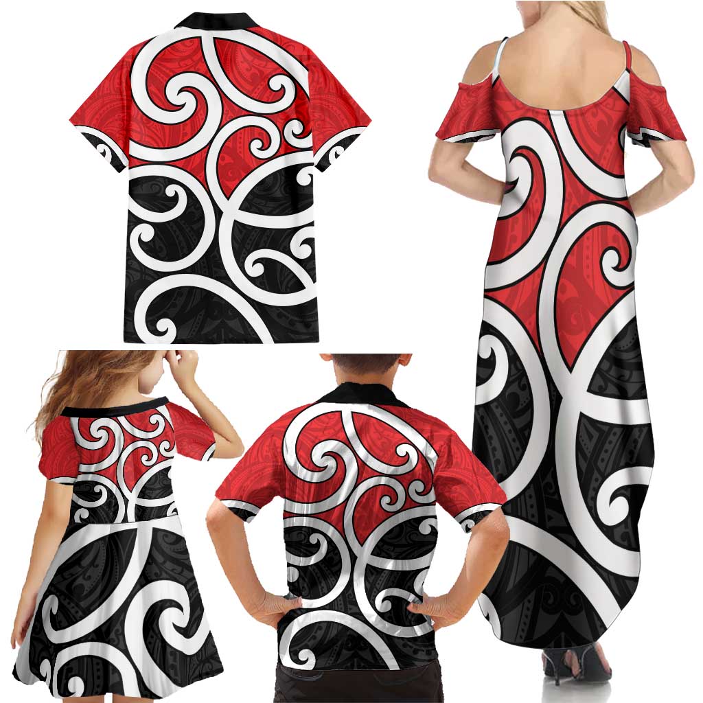 New Zealand Family Matching Summer Maxi Dress and Hawaiian Shirt Maori Koru Tino Rangatiratanga Color - Polynesian Pride