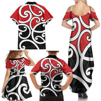 New Zealand Family Matching Summer Maxi Dress and Hawaiian Shirt Maori Koru Tino Rangatiratanga Color - Polynesian Pride