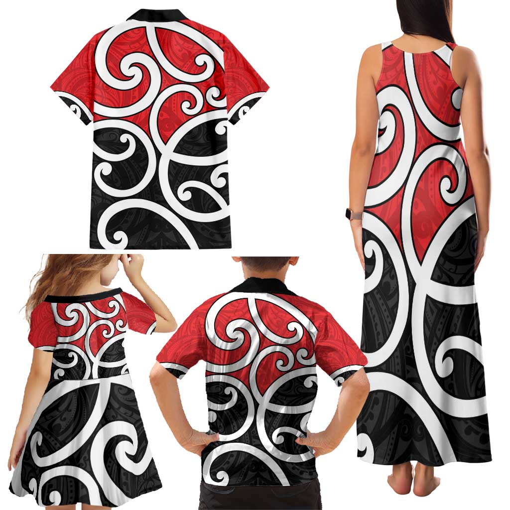 New Zealand Family Matching Tank Maxi Dress and Hawaiian Shirt Maori Koru Tino Rangatiratanga Color - Polynesian Pride