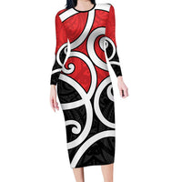 New Zealand Long Sleeve Bodycon Dress Maori Koru Tino Rangatiratanga Color - Polynesian Pride