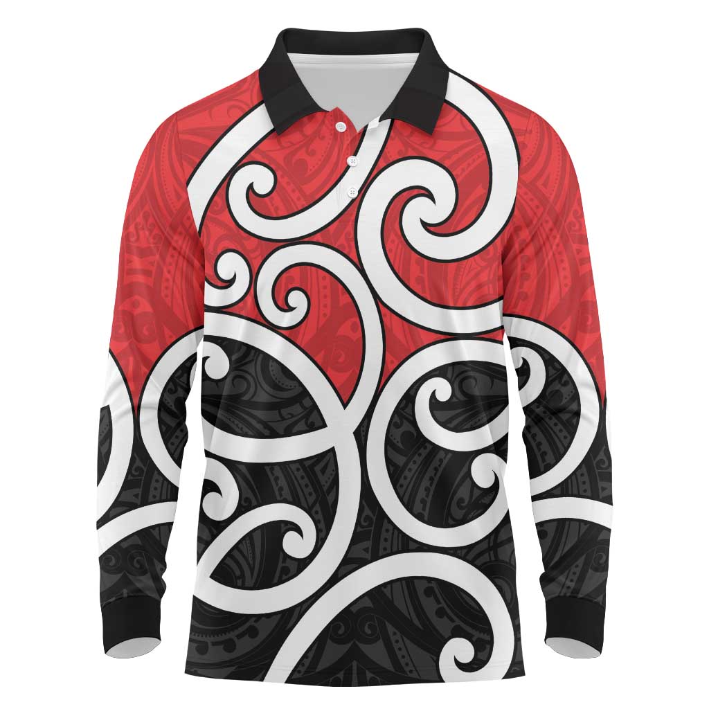 New Zealand Long Sleeve Polo Shirt Maori Koru Tino Rangatiratanga Color - Polynesian Pride