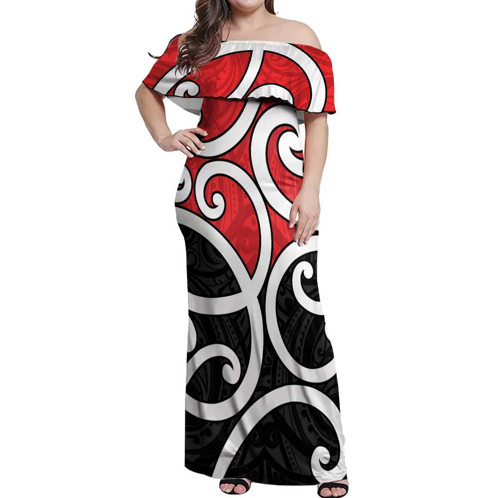 New Zealand Off Shoulder Maxi Dress Maori Koru Tino Rangatiratanga Color - Polynesian Pride