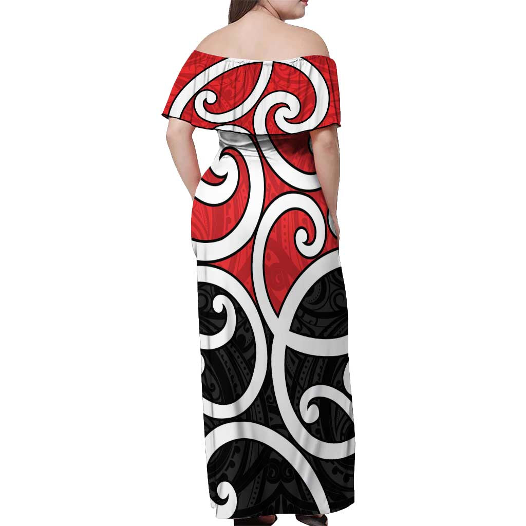 New Zealand Off Shoulder Maxi Dress Maori Koru Tino Rangatiratanga Color - Polynesian Pride