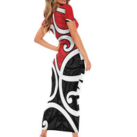 New Zealand Short Sleeve Bodycon Dress Maori Koru Tino Rangatiratanga Color - Polynesian Pride