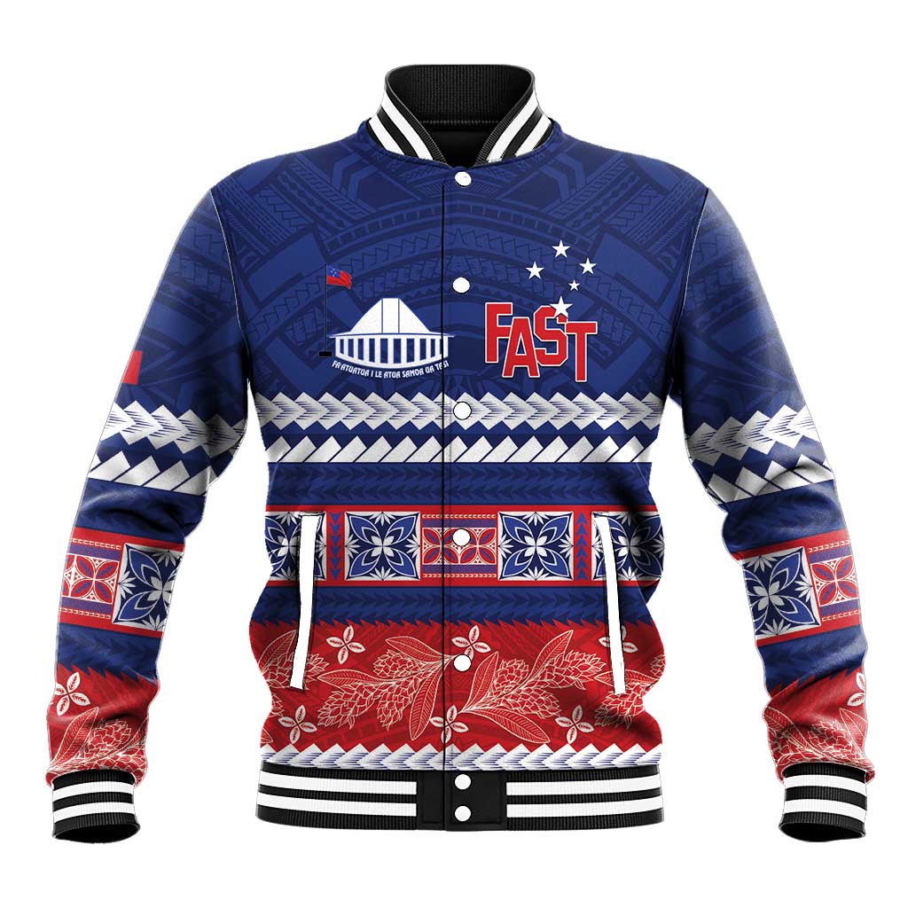 Personalised FAST Samoa Siapo Baseball Jacket Teuila Flowers Samoan Pattern - Polynesian Pride