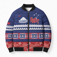 Personalised FAST Samoa Siapo Bomber Puffer Jacket Teuila Flowers Samoan Pattern - Polynesian Pride