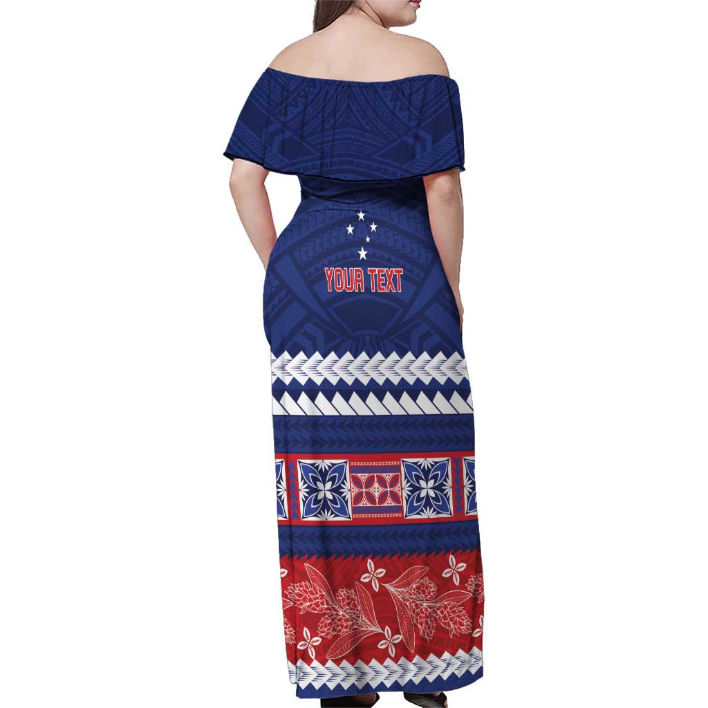 Personalised FAST Samoa Siapo Family Matching Off Shoulder Maxi Dress and Hawaiian Shirt Teuila Flowers Samoan Pattern - Polynesian Pride