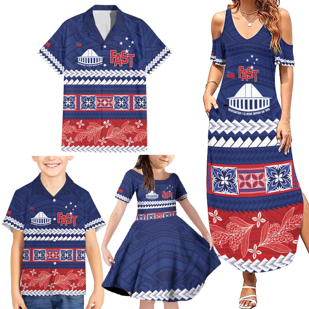 Personalised FAST Samoa Siapo Family Matching Summer Maxi Dress and Hawaiian Shirt Teuila Flowers Samoan Pattern - Polynesian Pride