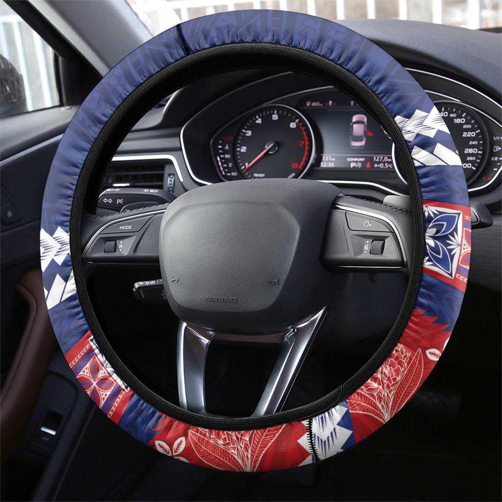FAST Samoa Siapo Steering Wheel Cover Teuila Flowers Samoan Pattern - Polynesian Pride