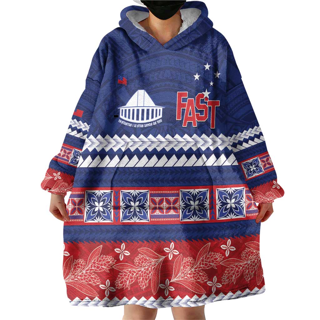 Personalised FAST Samoa Siapo Wearable Blanket Hoodie Teuila Flowers Samoan Pattern - Polynesian Pride