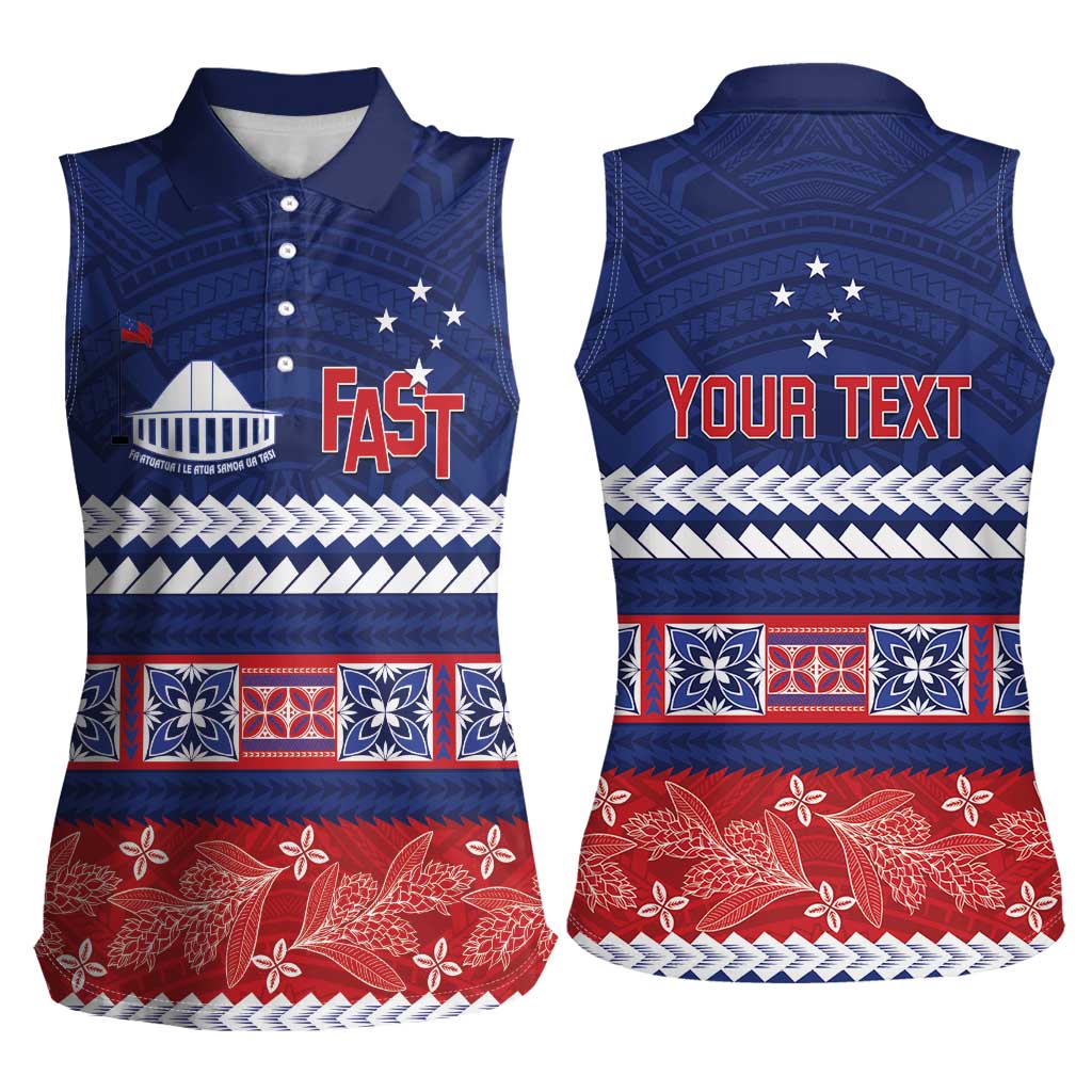 Personalised FAST Samoa Siapo Women Sleeveless Polo Shirt Teuila Flowers Samoan Pattern - Polynesian Pride