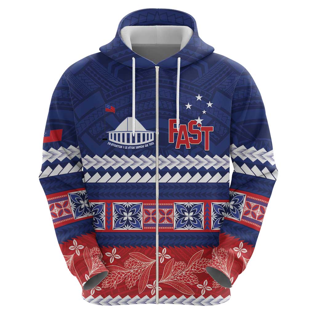 Personalised FAST Samoa Siapo Zip Hoodie Teuila Flowers Samoan Pattern - Polynesian Pride