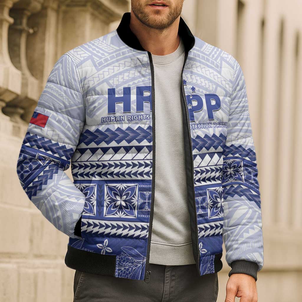 Personalised HRPP Samoa Siapo Bomber Puffer Jacket Teuila Flowers Samoan Pattern - Polynesian Pride