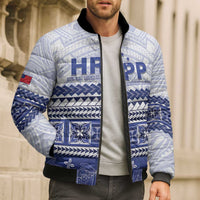 Personalised HRPP Samoa Siapo Bomber Puffer Jacket Teuila Flowers Samoan Pattern - Polynesian Pride